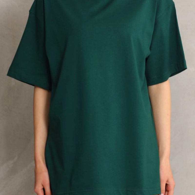 Kadın Düz  Kısa kol Penye T-shirt- Yeşil